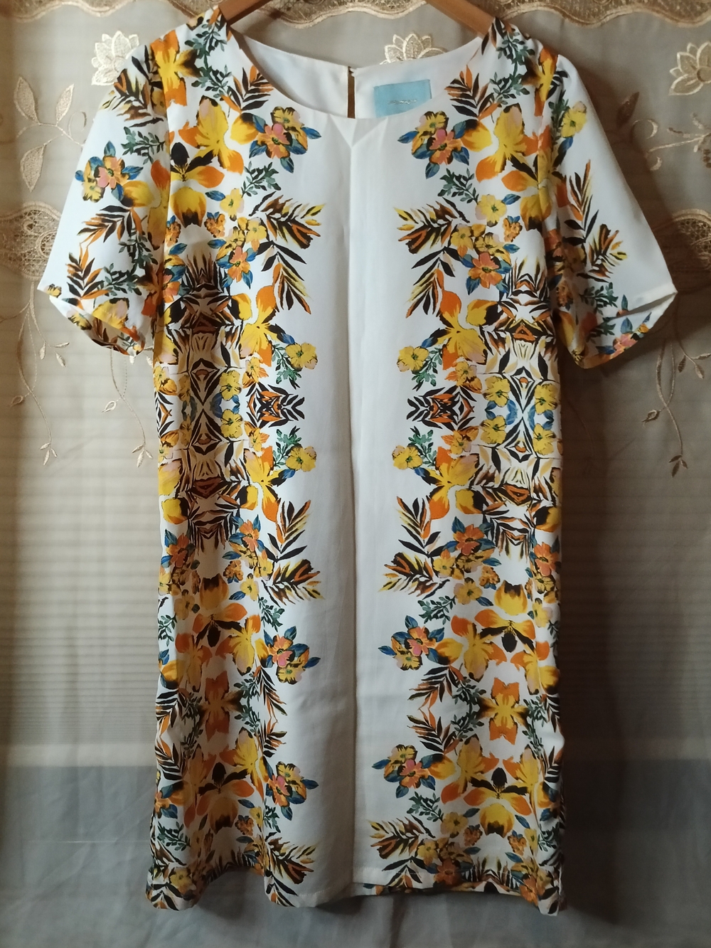 Floral White and Yellow Short Sleeve Mini Dress